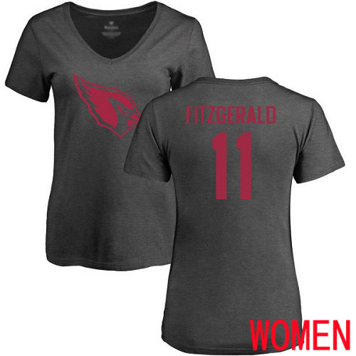 Arizona Cardinals Ash Women Larry Fitzgerald One Color NFL Football #11 T Shirt->women nfl jersey->Women Jersey